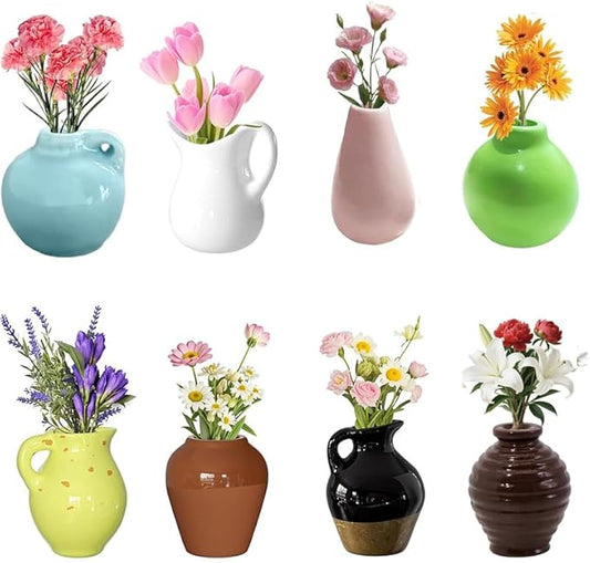Cute Plant Ceramic Vase Fridge Magnets (8 Pcs Set)