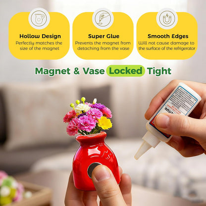 Cute Plant Ceramic Vase Fridge Magnets (8 Pcs Set)