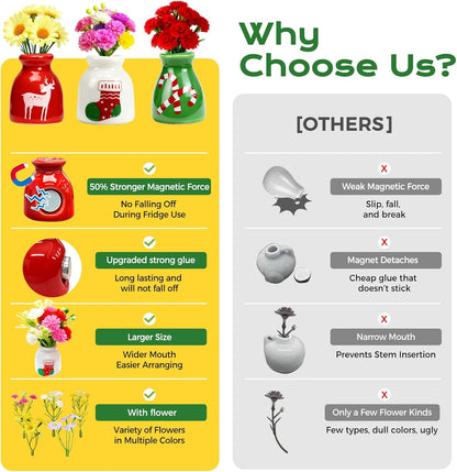 Cute Plant Ceramic Vase Fridge Magnets (8 Pcs Set)