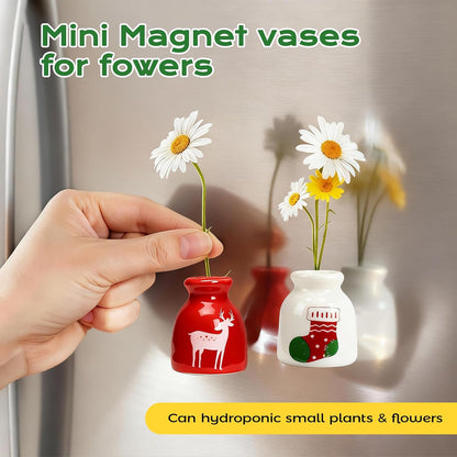Cute Plant Ceramic Vase Fridge Magnets (8 Pcs Set)