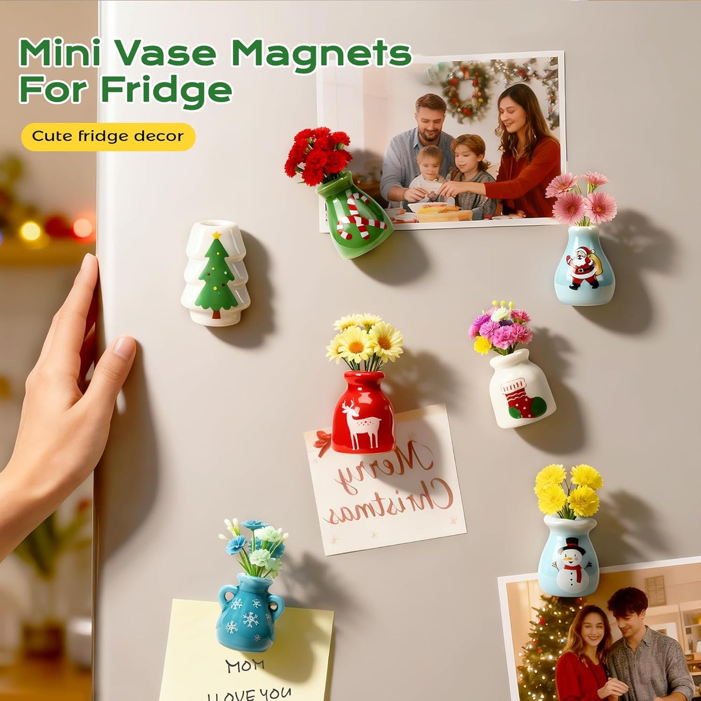 Cute Plant Ceramic Vase Fridge Magnets (8 Pcs Set)
