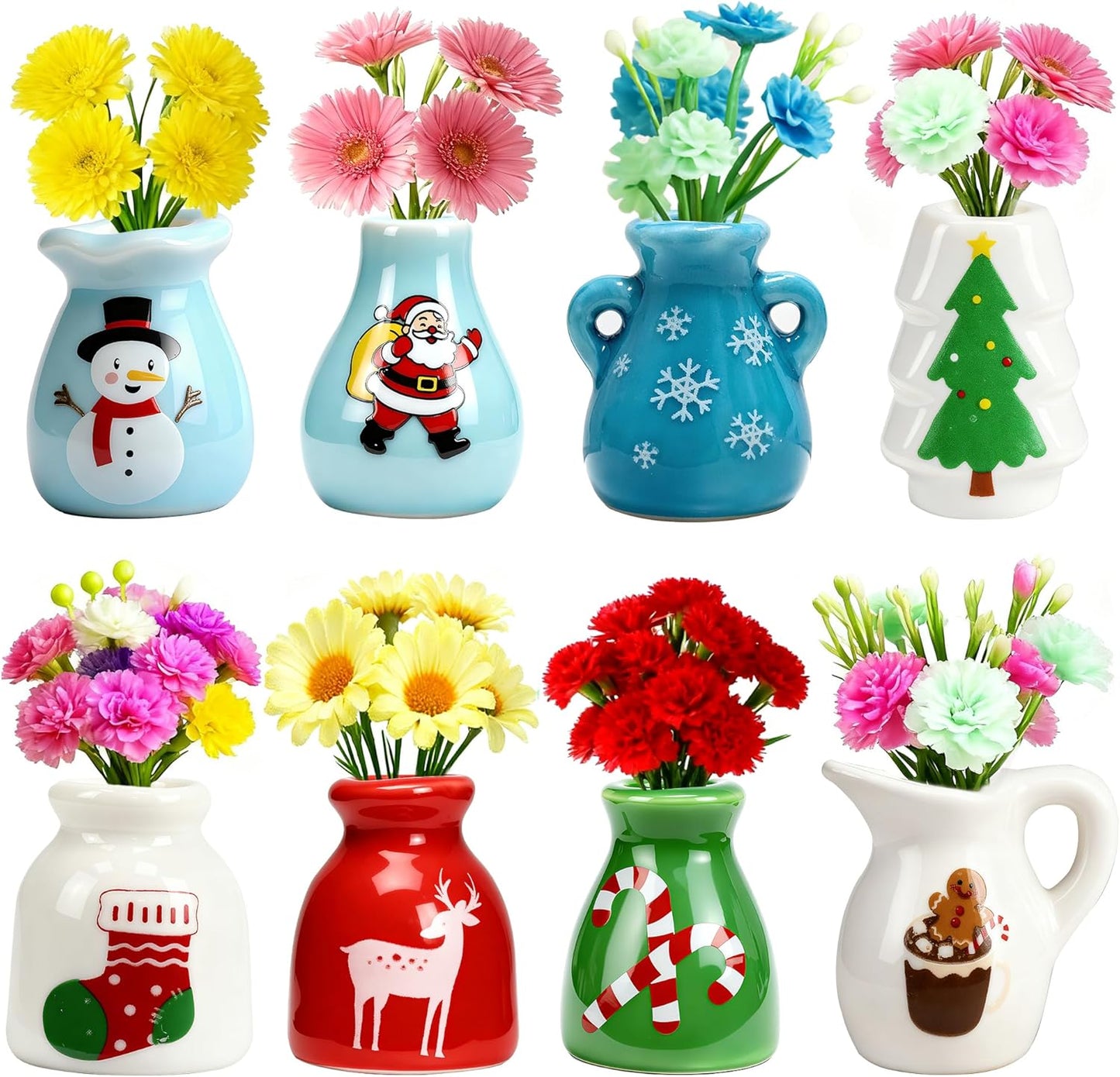 Cute Plant Ceramic Vase Fridge Magnets (8 Pcs Set)