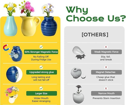 Cute Plant Ceramic Vase Fridge Magnets (8 Pcs Set)